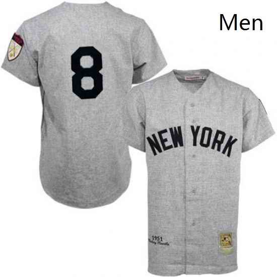 Mens Mitchell and Ness 1951 New York Yankees 8 Yogi Berra Replica Grey Throwback MLB Jersey